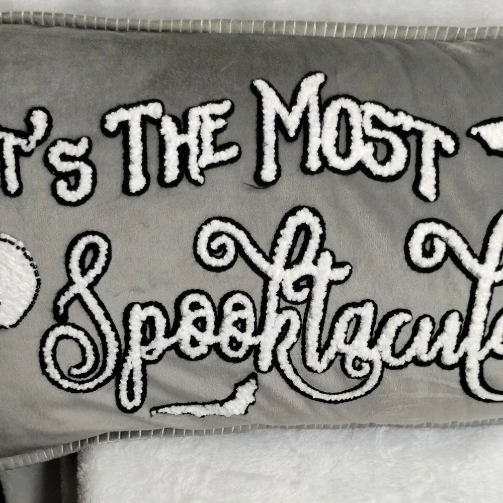 Halloween‎ Spooktacular Pillow Gray Lumbar Skeleton Bats Embroidered 14